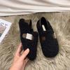 One pedal of fluffy shoes for women to wear outside, winter 2025 flat-bottomed warm lamb wool beanie shoes cotton shoes for women to wear outside