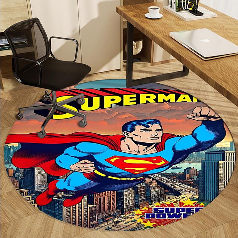 Superman Pattern Round Rug, Indoor/Outdoor Mat, for Picnic, Gameroom, Bedroom, Office, Living Room, Home Decor Carpet, Birthday Gift