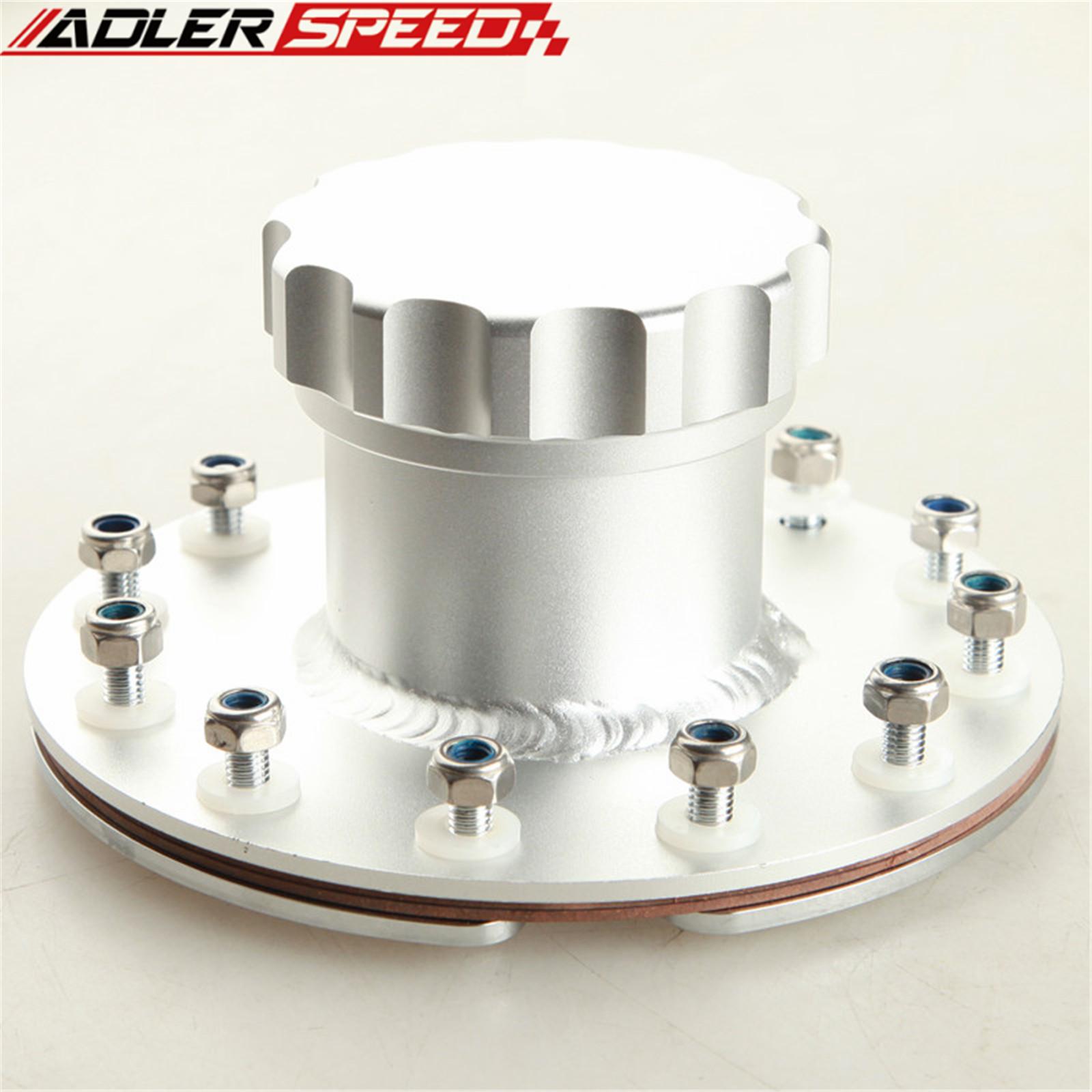 Fuel Cell Fast Fill Filler Neck And Cap 12 Bolt Flange Billet Aluminum Black / Silver
