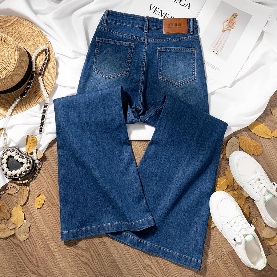 Women s Patchwork Flare Jeans - Retro Blue, Velvet Lined, Loose Fit, Autumn/Winter Style M