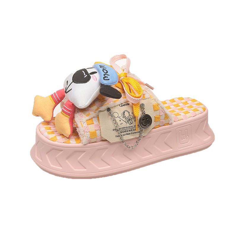 Popular thick-soled slippers women's summer wear non-slip and deodorant colored plaid calf sandals women's beach one-word slippers