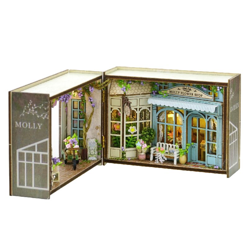 ZKEIZU Miniature House Assembled Mini House DIY Wooden Dollhouse with Handmade Model Kit Kit, Kit, LED, (Molly Garden)