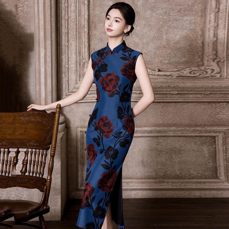 Blue sleeveless national style new Chinese Suzhou long cheongsam improved young women's high sense can be worn daily in summer