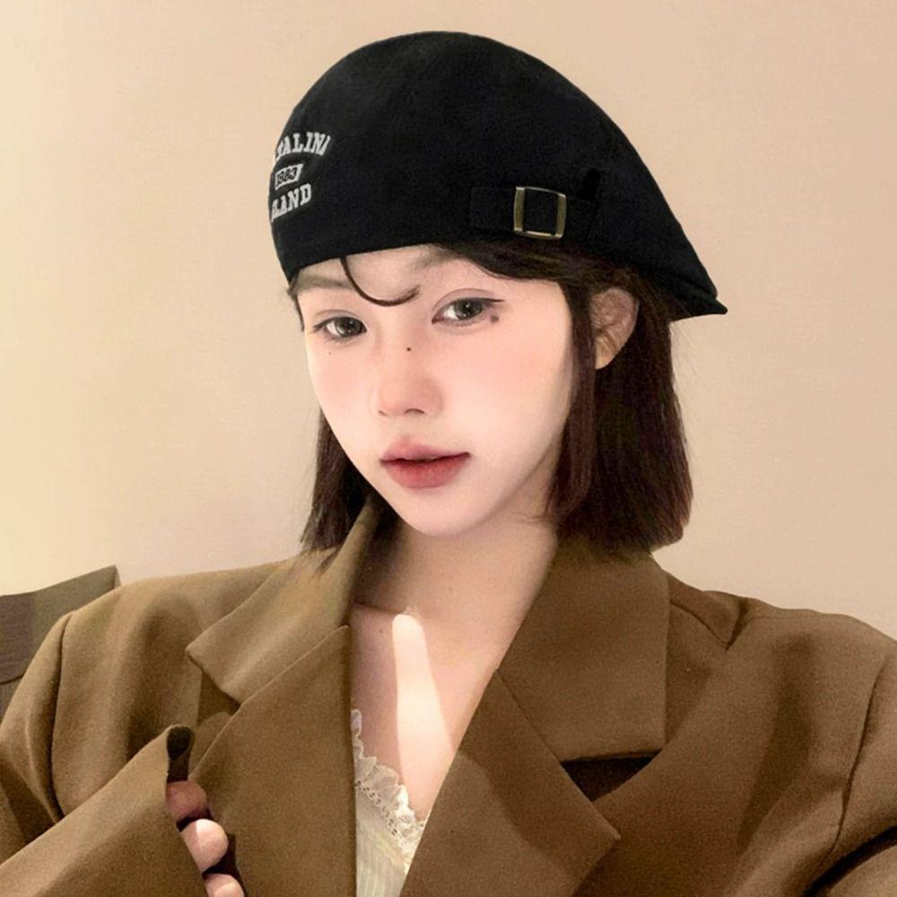 Flat Forward Hat Adjustable Newsboy Cap Casual Letter Embroidery Beret Outdoor