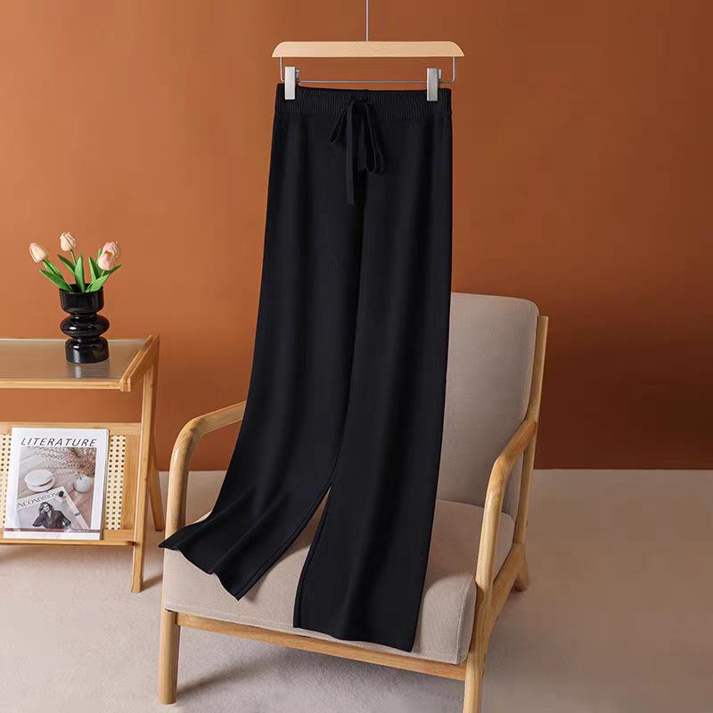 

Women s White Wool Knit Wide-Leg Pants, High Waist, Slim Fit, Petite, for Autumn/Winter One Size Fits 85-125 Jin