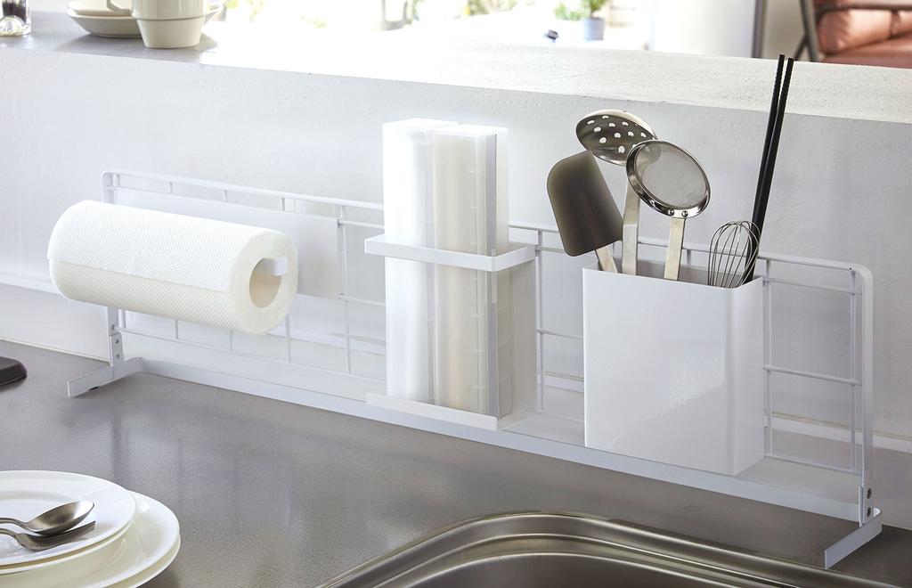 Yamazaki Jitsugyo Stove Side Rack Kitchen Tool Holder Freestanding Mesh Panel Tool Holder Tower White 4193