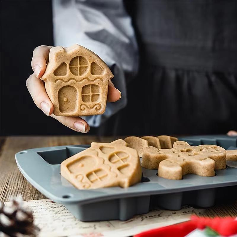 Christmas Baking Mold Set Food - Safe Silicone Gingerbread Man Tree House Mold Easy Demolding For Make Xmas Cookies