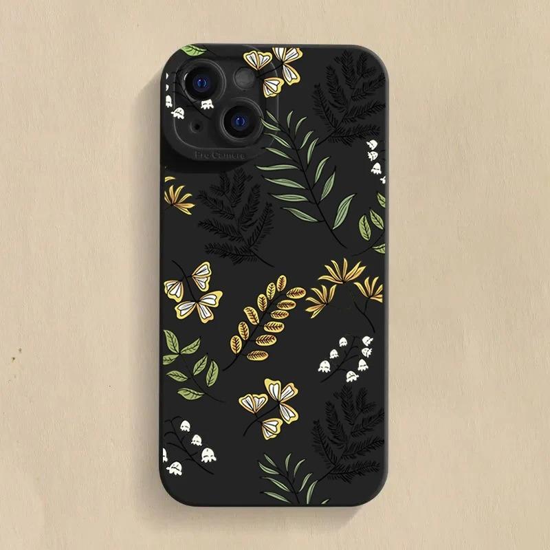 Abstract Plants Phone Case For iPhone 16 11 12 13 14 15 Pro Max X XS XR 7 8 Plus  16E Shockproof Silicone Soft Cover_