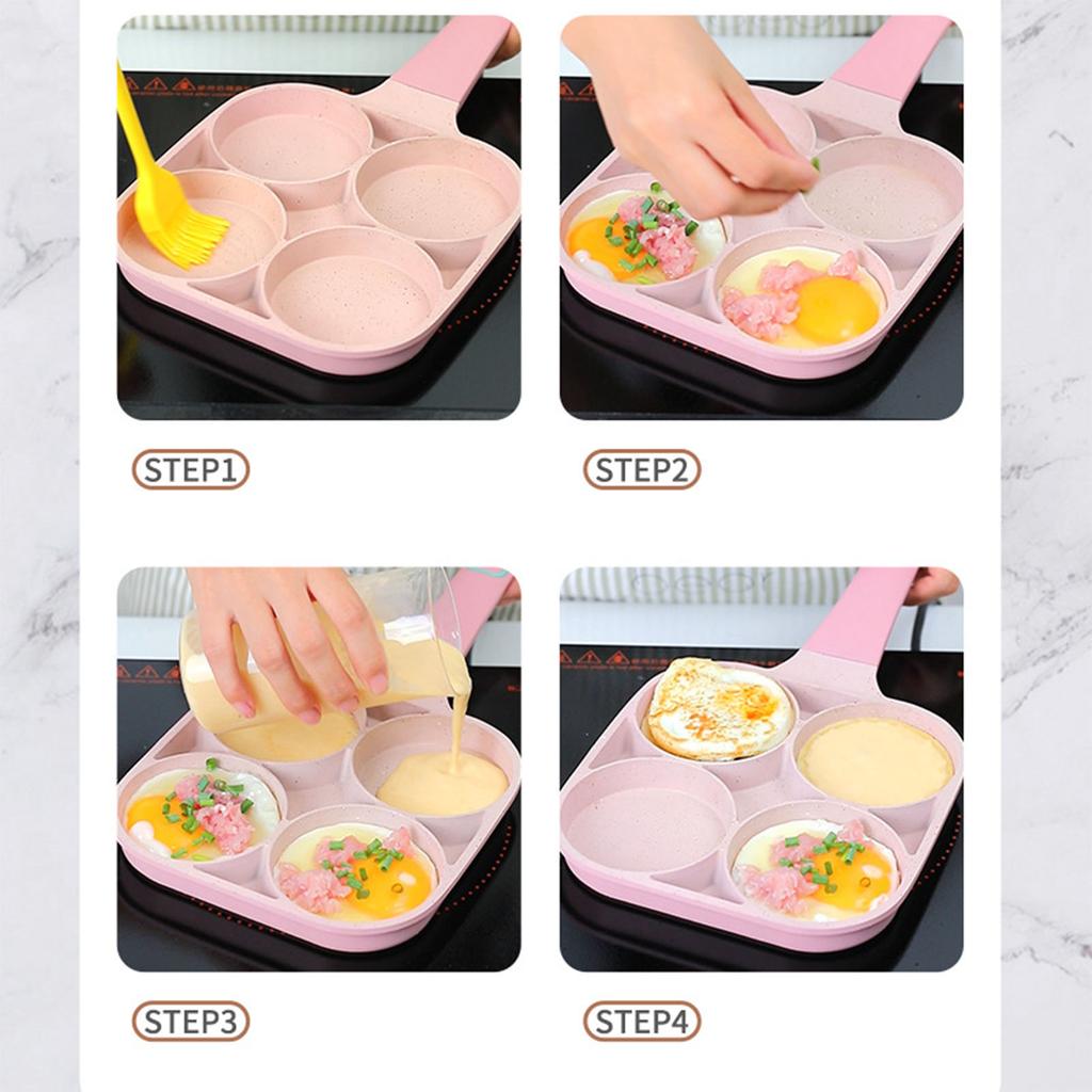 4 Hole Egg Frying Cooker Pan Non Stick Flat Bottom 4 Cup Pancake Omelet Frying Pan for Kitchen