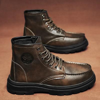 Fashion Men's Genuine Leather Boots British Style Motorcycle Boot Casual Work Shoes High Tops Non-Slip Wear-Resistant Men's Ankle Boots