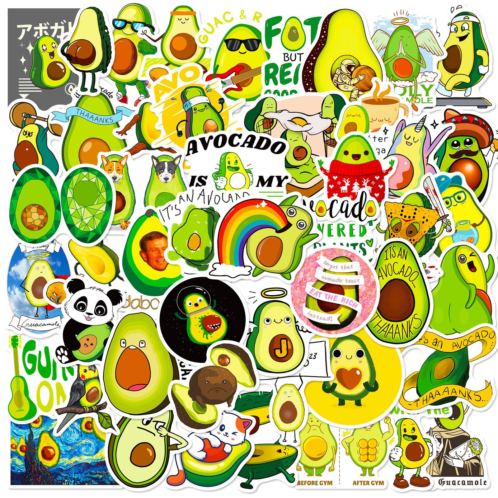 

50 Avocado Series Stickers, Fruit Cute Avocado Cartoon Shape Graffiti Stickers, Cross