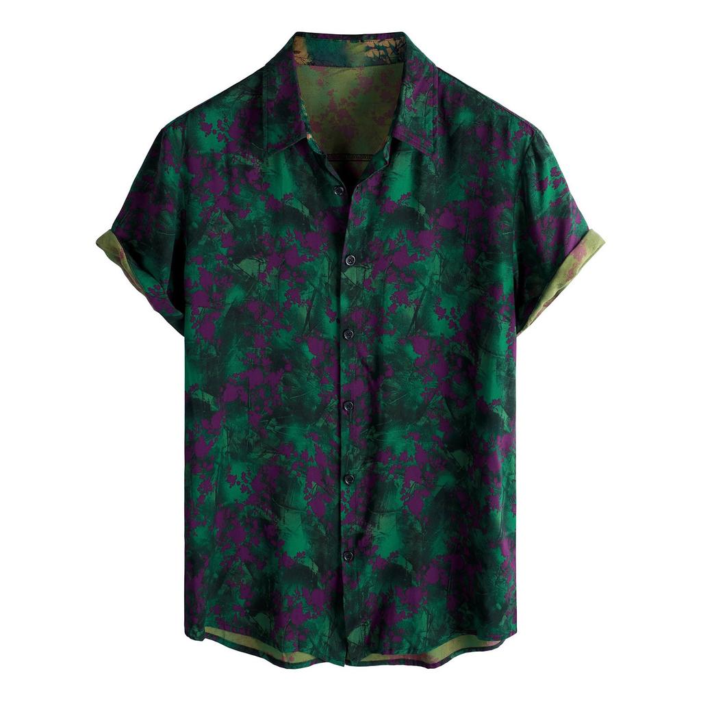 Men's Short Sleeved Shirt, Daily Fashion Printed Button Top, Chest Pocket Cardigan