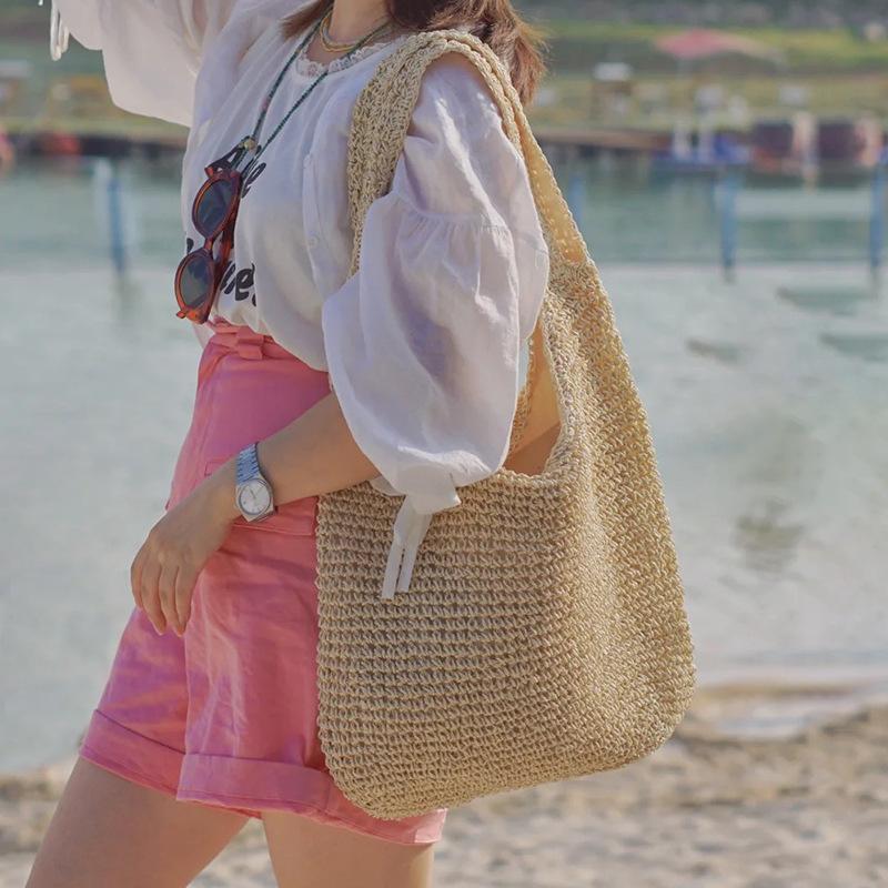 Straw Bag Women'S Summer Seaside Vacation Beach Bag Shoulder Bag Mori Handwoven Bag Large Capacity