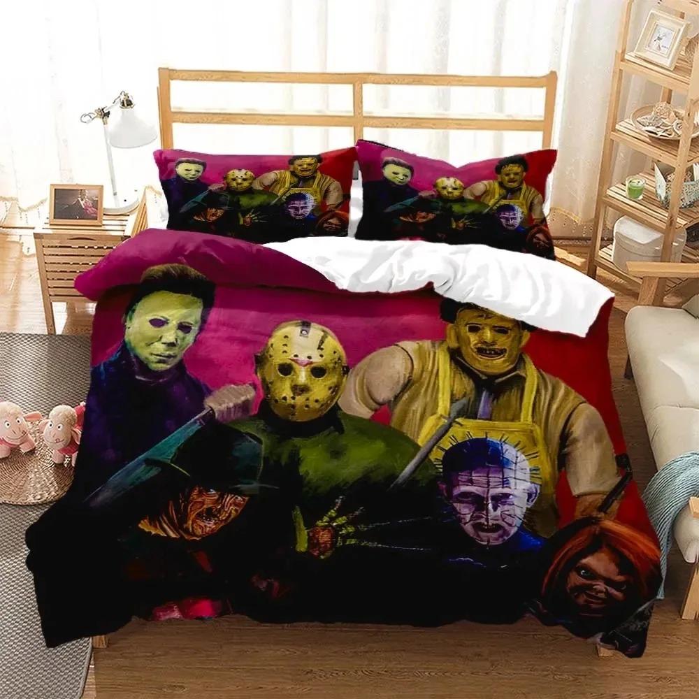 

Halloween Horror Movie Bedding Set Boys Girls Twin Queen Size Duvet Cover Pillowcase Bed Kids Adult Fashion Home Textileextile 70x133cm 2pcs