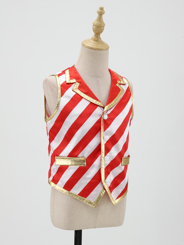 Children's Xmas Costume Vest Candy Cane Striped Sleeveless for Christmas Theme Party