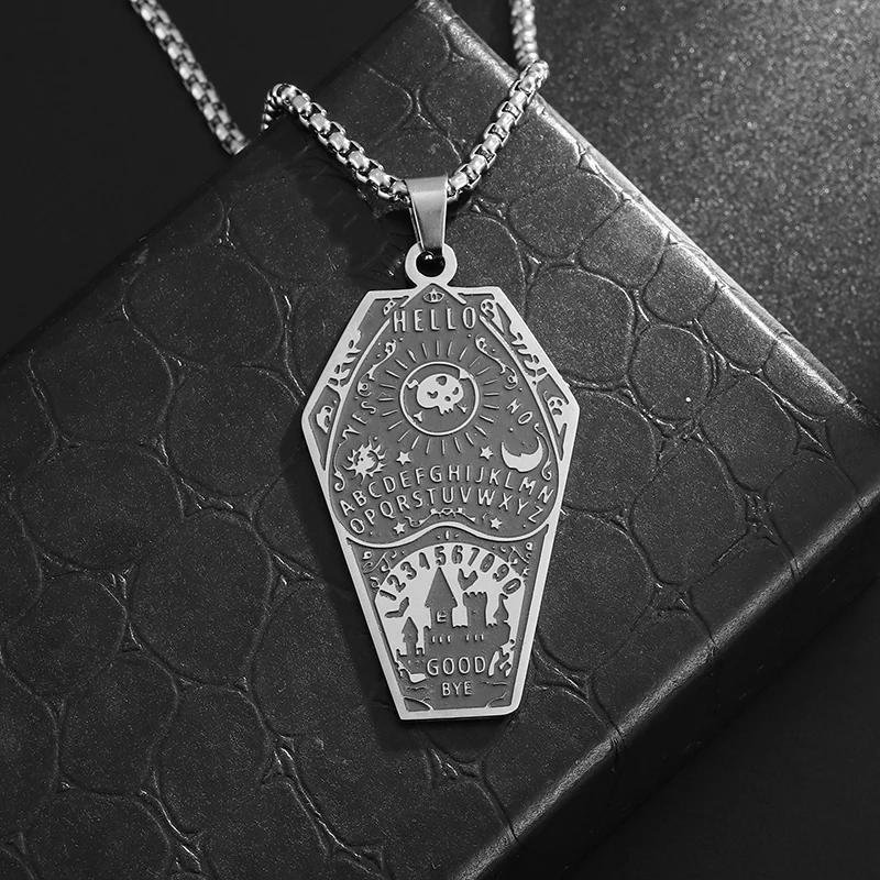 Stainless Steel Gothic Coffin Castle Pendant Necklace Suitable for Men and Women Personalized Trendy Halloween Accessories