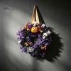 Halloween Window Decoration Wreaths for Front Door, Skull Pumpkin Wreath with Berries, Black Spooky Bat Cabin Party Props Roses, Purple Leaves Doors,