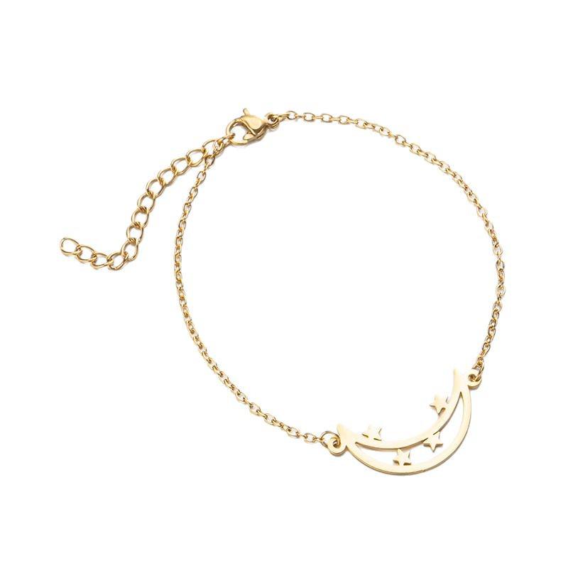 Adjustable Stainless Steel Moon & Star Pendant Bracelet - Bohemian Fashion Jewelry, Perfect Birthday Gift