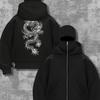 Men's and Women's Fashionable White Dragon Print Hooded Sweatshirt with Mask