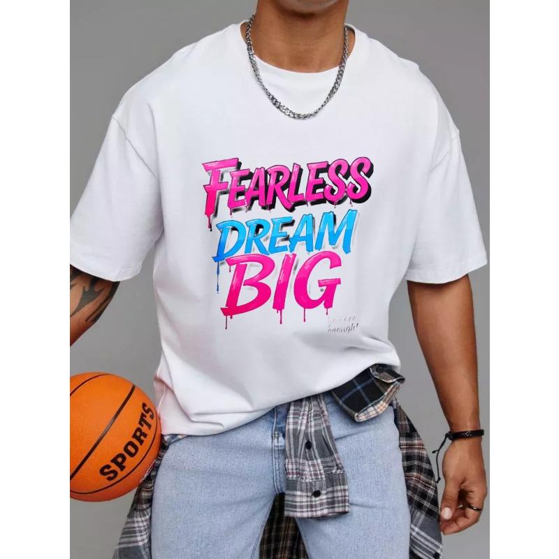 

Fearless Dream Big Graphic T-Shirt White Pink and Blue Text Print Streetwear Casual Wear S