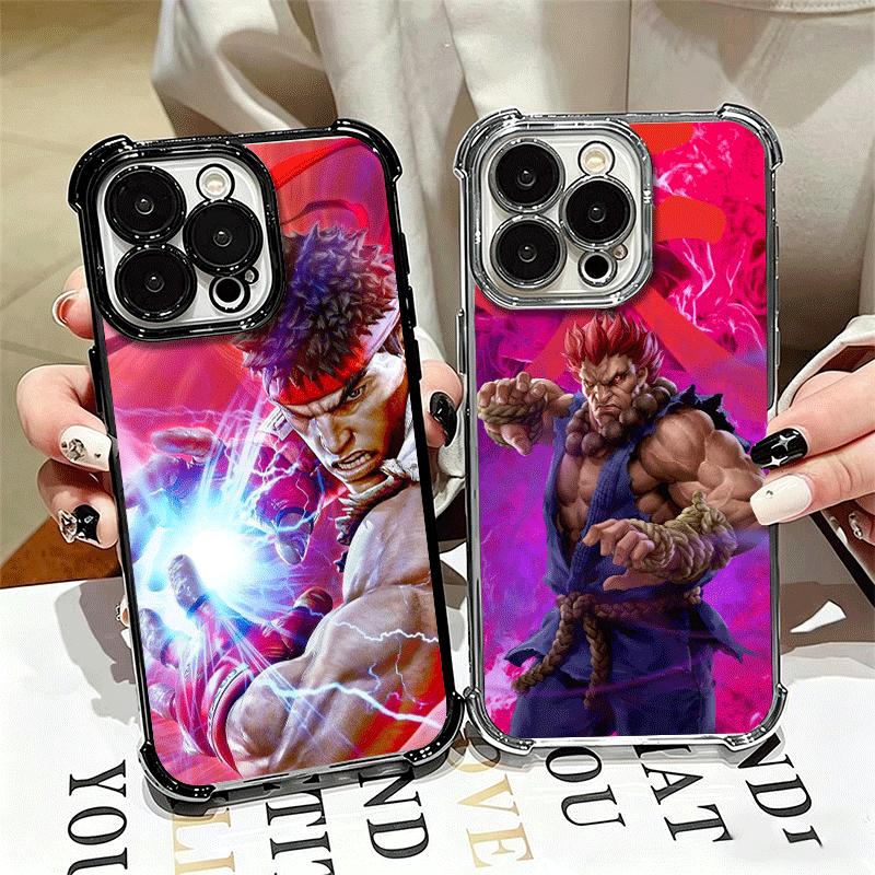 S-Street F-Fighters Soft Phone Case For iPhone 15 16 17 Air 14 Pro Max 16E Plus 13 12 Mini Plating Anti-Fall Fundas