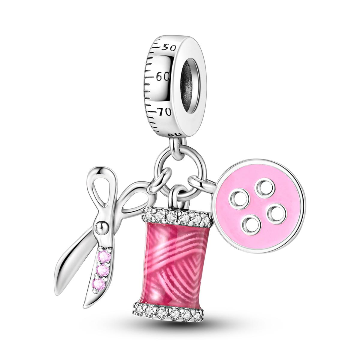 

925 Silver Sewing Charm Scissors Button Thread Spool Pendant Fit Bracelets Necklaces Gift For Mom Mother s Day Jewelry