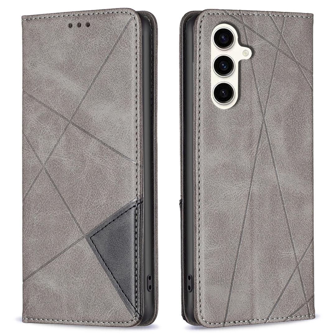 

For Samsung Galaxy S23 FE Imprinted Line Cell Phone Case Card Holder Leather Stand Cover Grey
