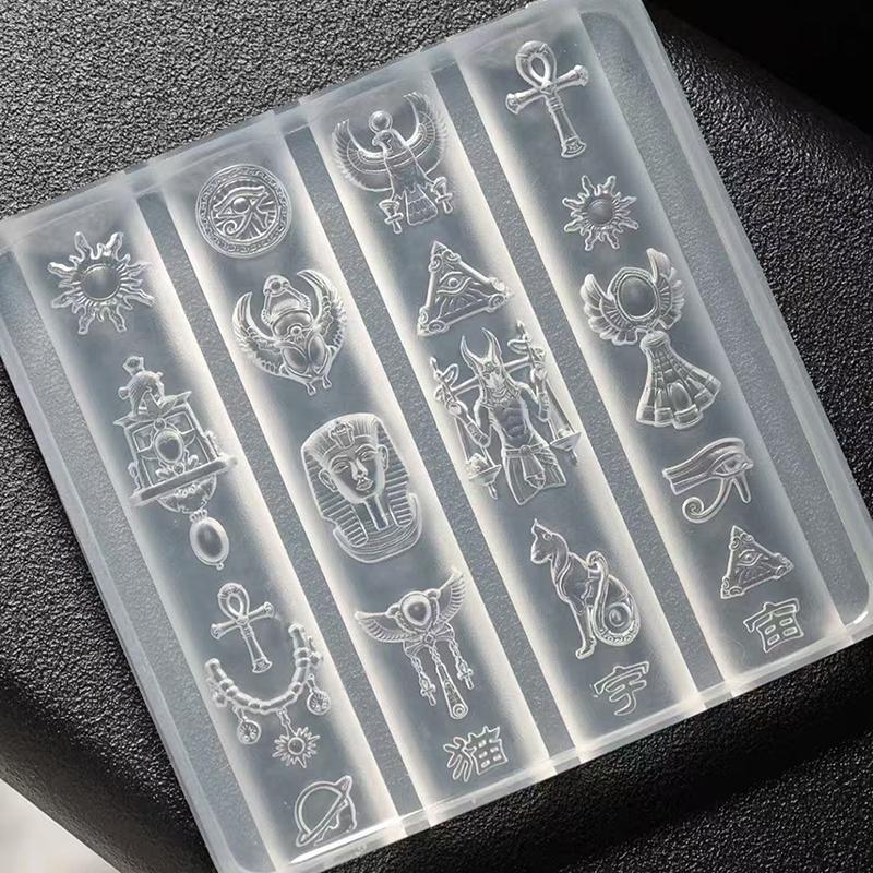 3D Chinese Style Lion Dance & Retro Egypt Silicone Nail Molds - DIY Nail Art Decoration Templates for Manicure Design Tools