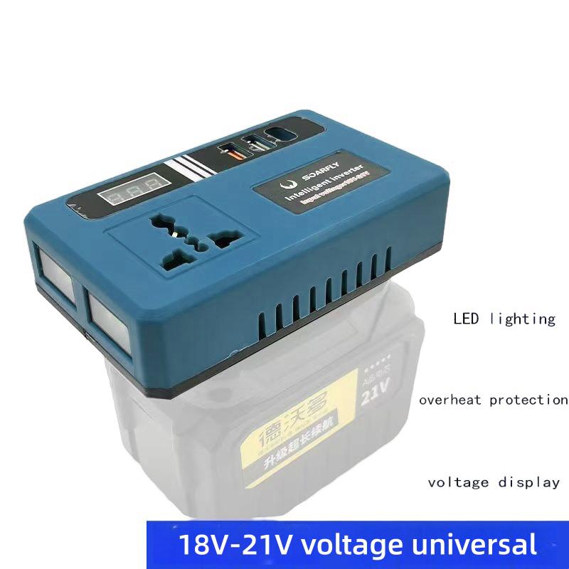 1Pcs Dc21V To 220V Ac Converter Lithium Battery Inverter Portable Power Supply For Outdoor Activities With Dual Usb Ports