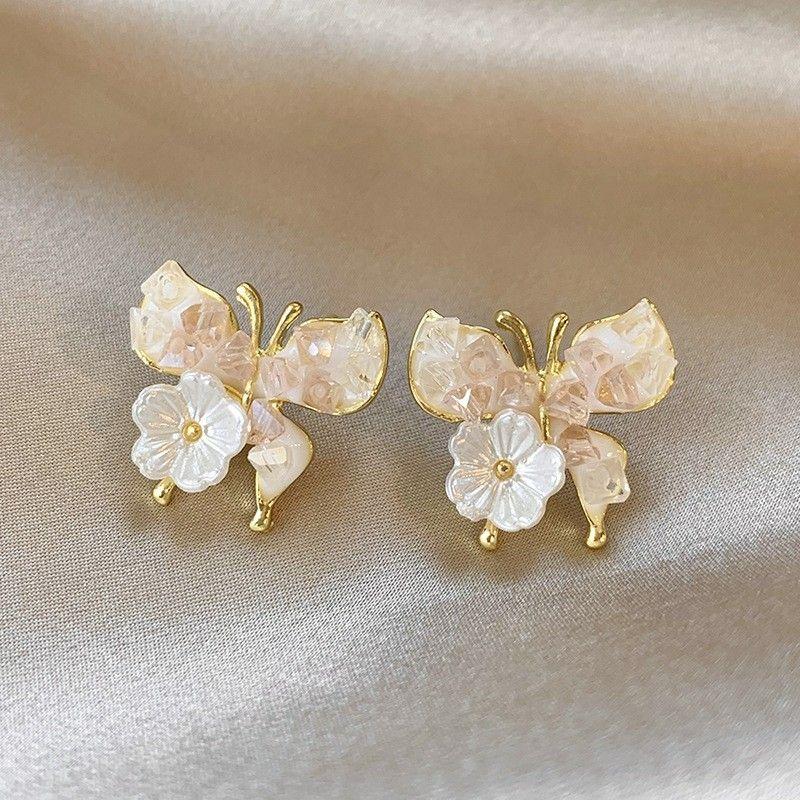 

Французские Дизайнерские Хрустальные Серьги-Ракушки в виде Бабочек с Белыми Лепестками Новинка Модные Маленькие Свежие Серьги Украшение Gradient pink butterfly