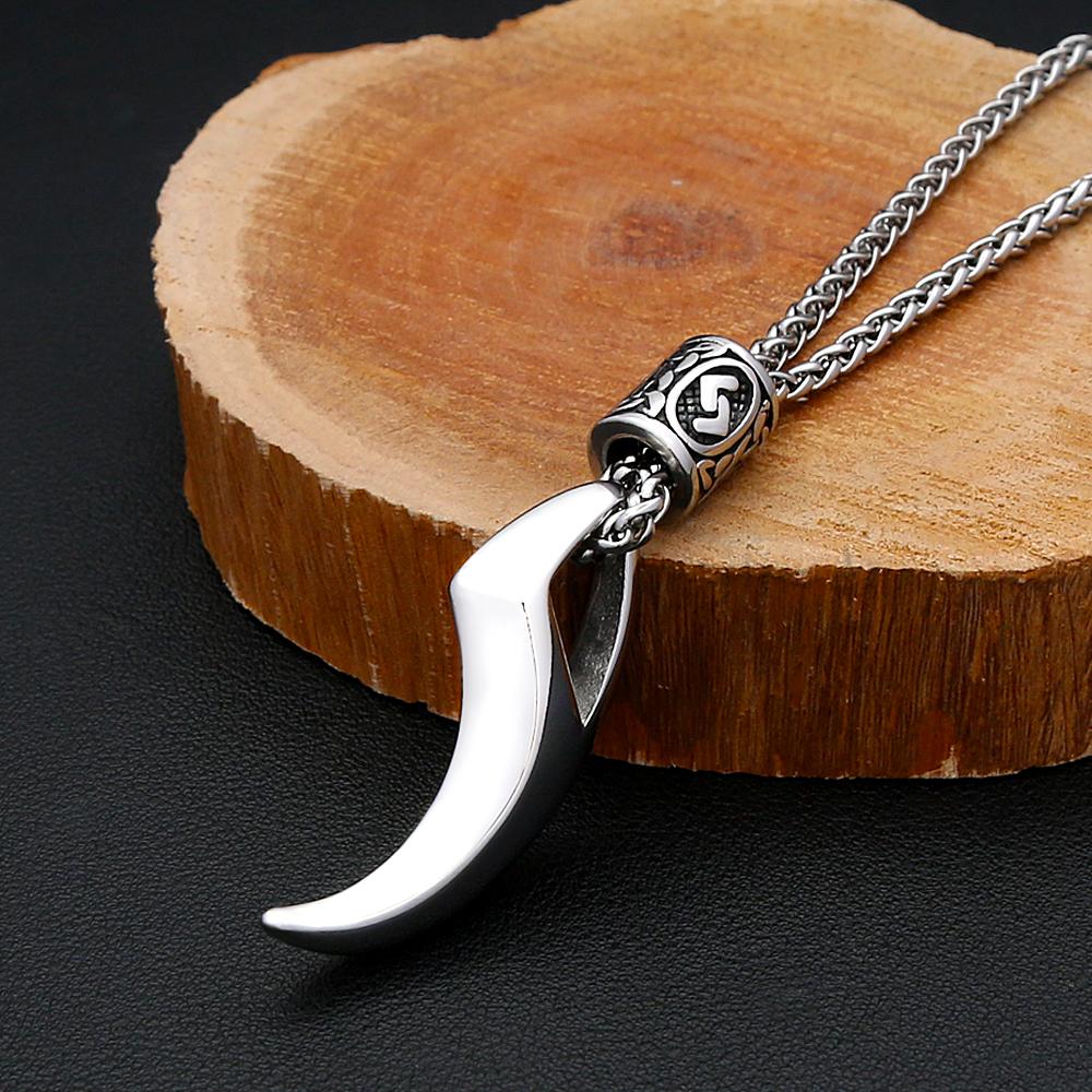 Viking Retro Wolf Tooth Necklace Stainless Steel Norse Rune Pendant Necklace For Men Women Amulet Jewelry Gift