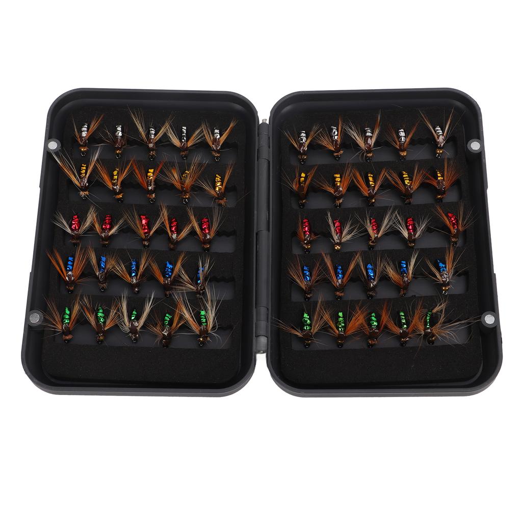50pcs Fly Fishing Bait Professional High Carbon Steel Hook Fly Fishing Lures Kit with Storage Box