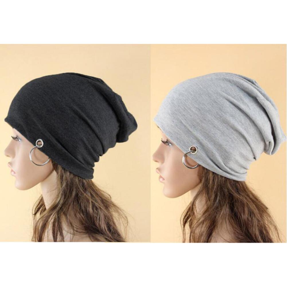 Women Men Autumn Winter Warm Knitted Cap Fashion Metal Ring Beanie Cap