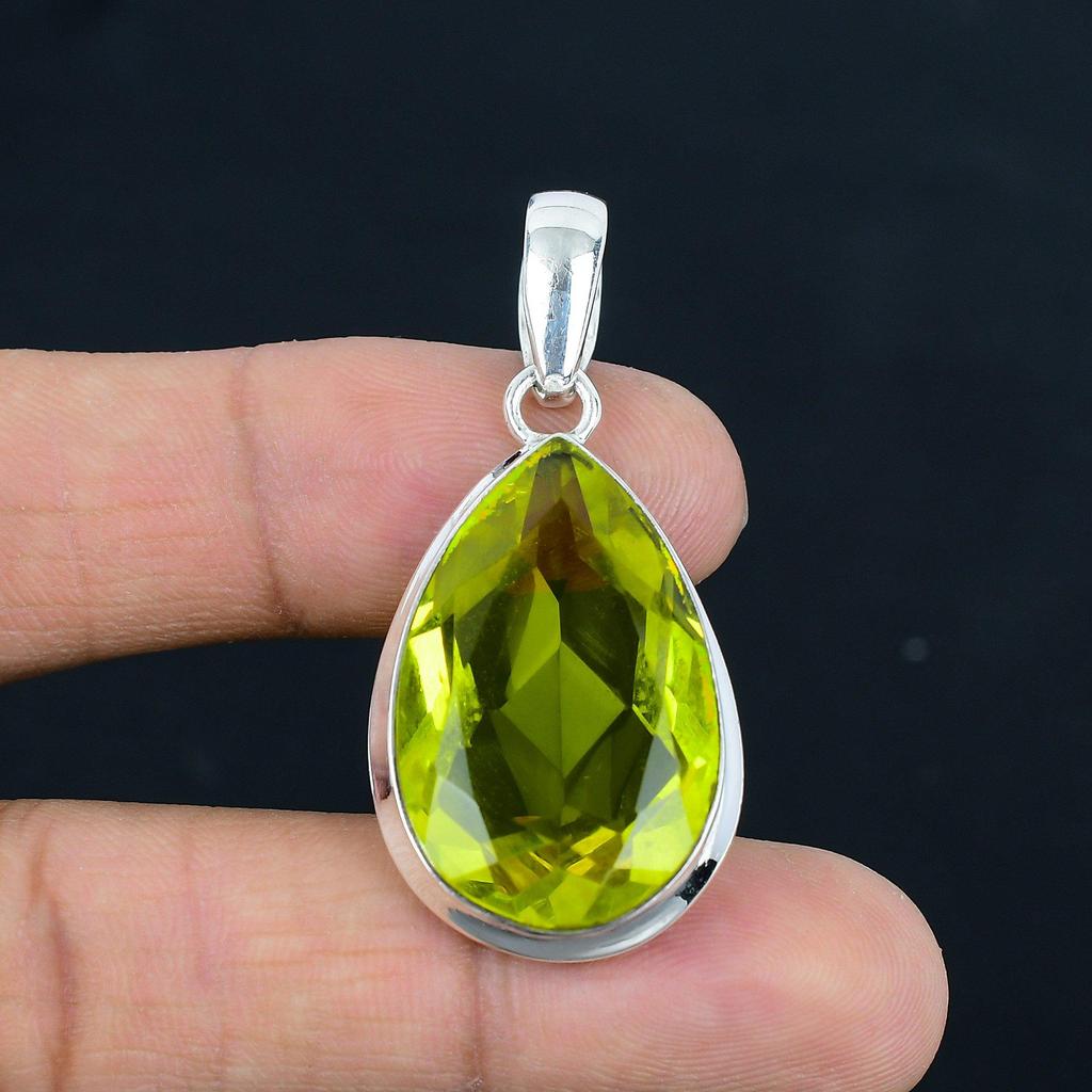 Natural Faceted Peridot Gemstone Pendant, 925 Sterling Silver, Pendant Jewelry, Handmade Silver Pendant Jewelry for Gift, Easter Gift