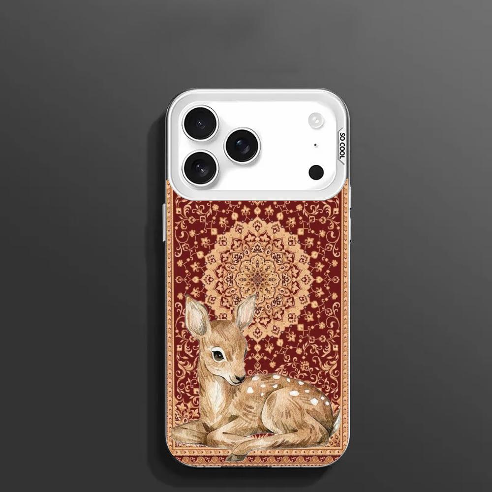 Persian Carpet Deer Phone Case Case for iPhone17 16 15 14 13 12 11 Pro/ Max/Plus Shock-proof Rear Cover Anti-fingerprint