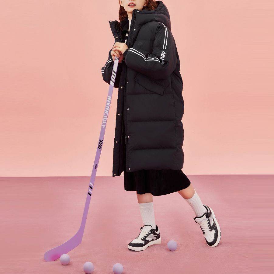 Anta Sports Lifestyle Series Solid Color Hooded Logo Down Jacket Women Outerwear Black 962348904-4