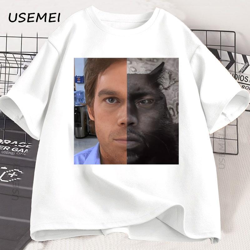 Funny Dexter Face Cat Graphic T Shirts Men Women Humor Men's Short Sleeve T Shirt Casual Round