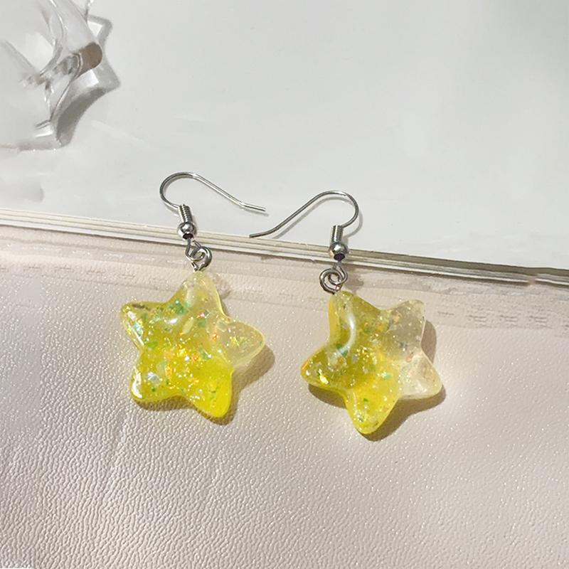 

1pair Fashion Star Design Earrings, Resin Moon Adorned With Stars Cute Earrings Suitable For Women And Girls Parties, Date Gift