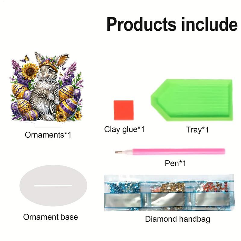 Rhinestone Art Easter Bunny Crystal Painting Art Rhinestone Desk Placement Ornament Double Sided Stand Up Gem Painting Craft For