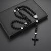 Rosario Nero alla Moda con Perline Rotonde Croce Classica con Ciondolo Regalo Rosario
