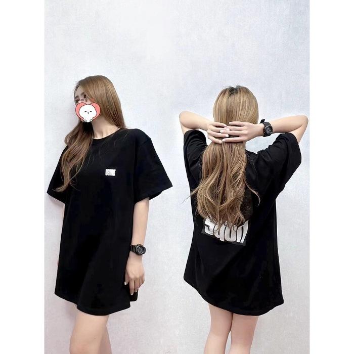 Large version medium and long T-shirt women's butt cover large size 100kg T-shirt skirt short sleeve tall extended European summer