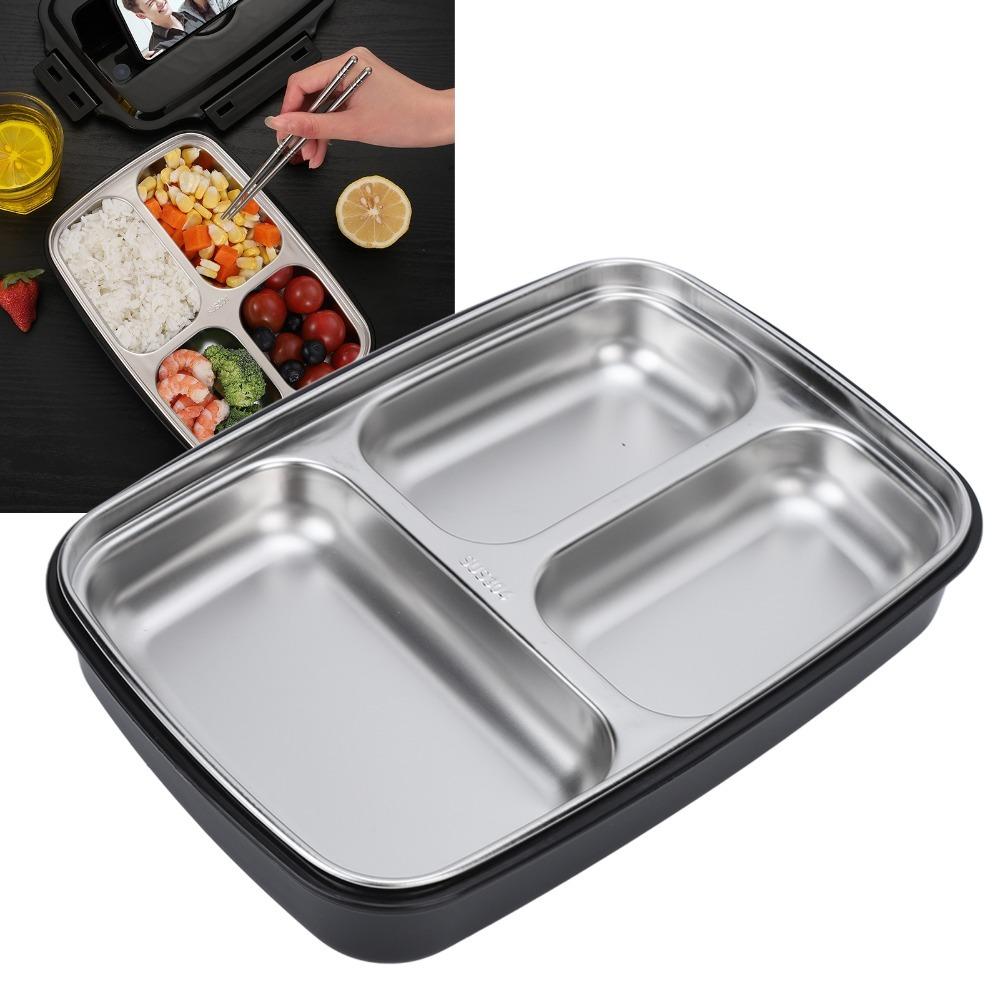 3 Compartment Insulated Lunch Box 304 Stainless Steel Bento Lunch Box For Picnics чёрный