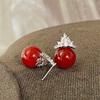 Retro New Year'S Red Positive Red Natural Ice-Through Glass Chalcedony Agate Ice Queen Stud Earrings