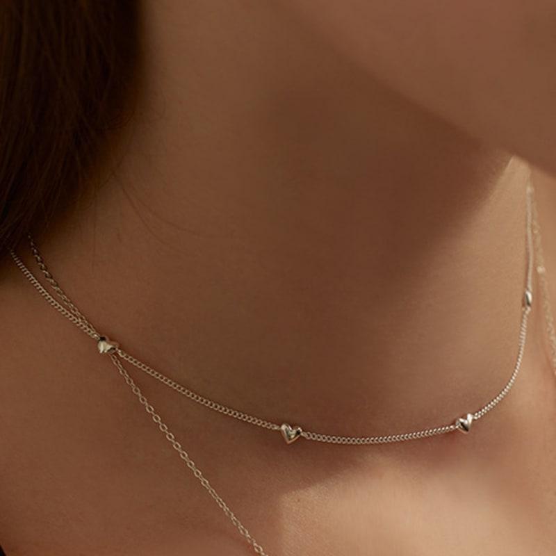 Lewe [6mm+10mm Pearl Earrings Included] Repeat Heart Necklace