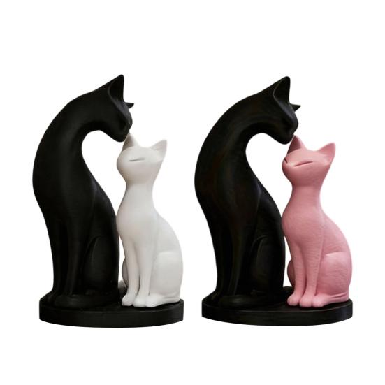 Detachable Cat Couple Sculpture 3D Printed Elegant Couple Cat Figurine Romantic Cat Lover Ornament for Home Living Room Office Desk Decor