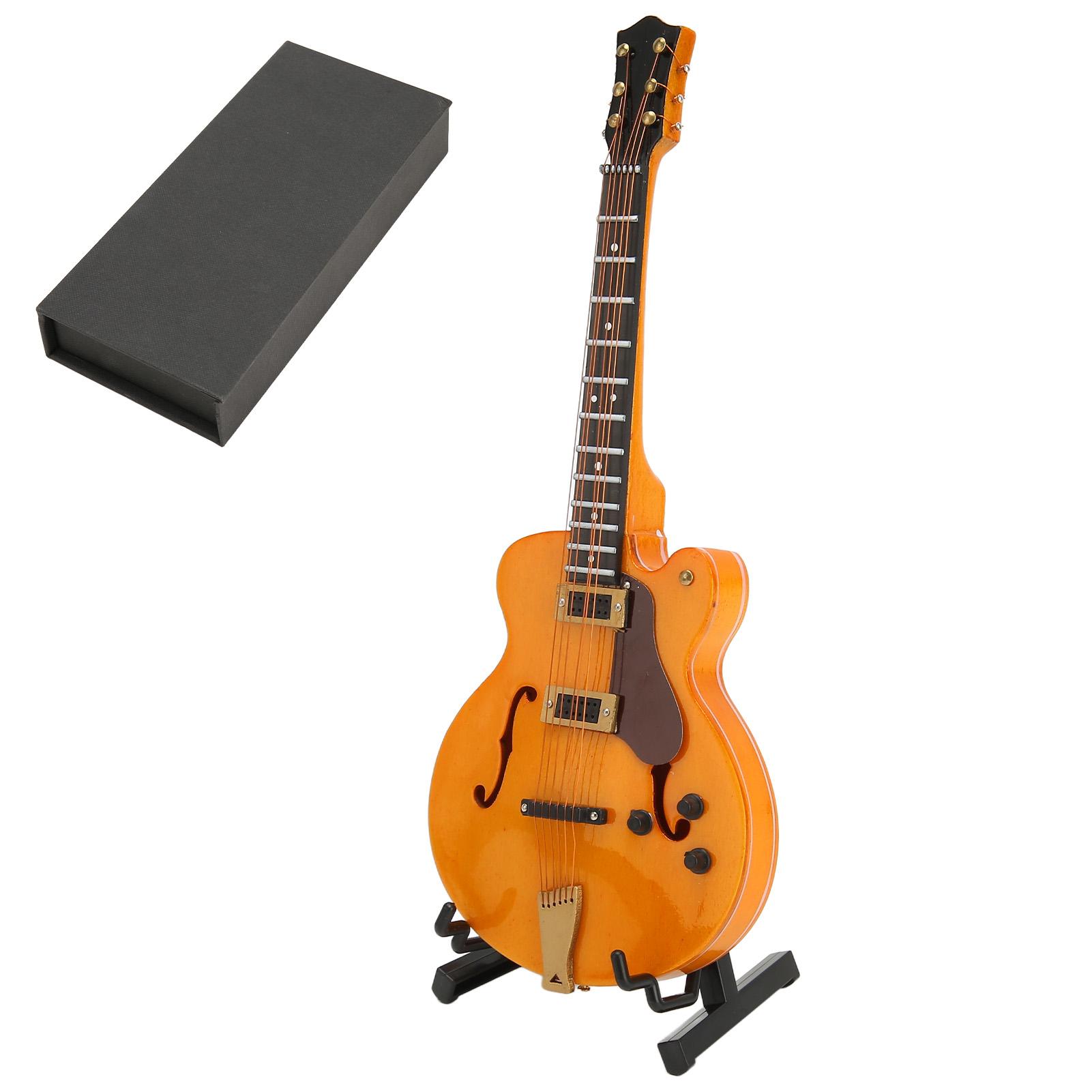 

Wooden Miniature Gold Hollow Electric Guitar Model with Stand Mini Musical Instrument Model 7.1