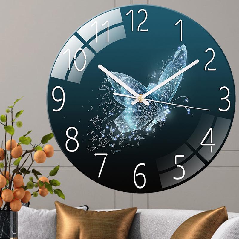 Modern European Silent Quartz Wall Clock - 30cm Glass Design for Living Room or Bedroom