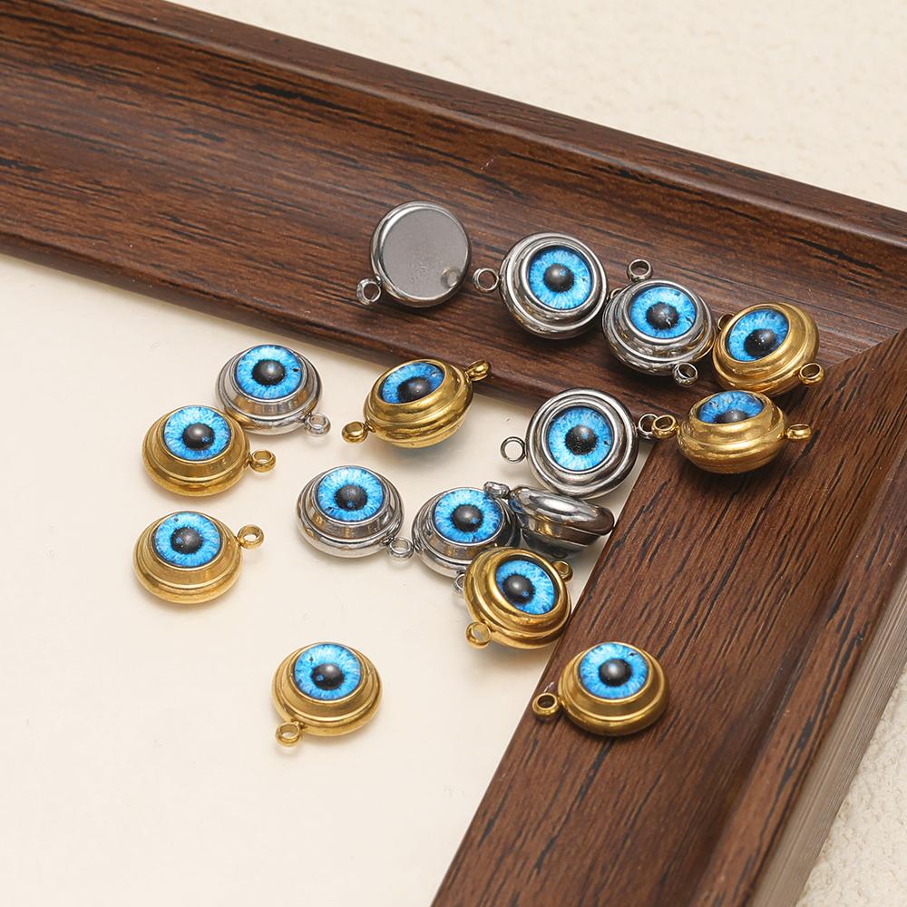 10 Stück Edelstahl 10mm Blaue Augen Abstandshalter Anhänger für DIY Boho Schmuckherstellung Halsketten Zubehör Armband Ohrringe Verbinder