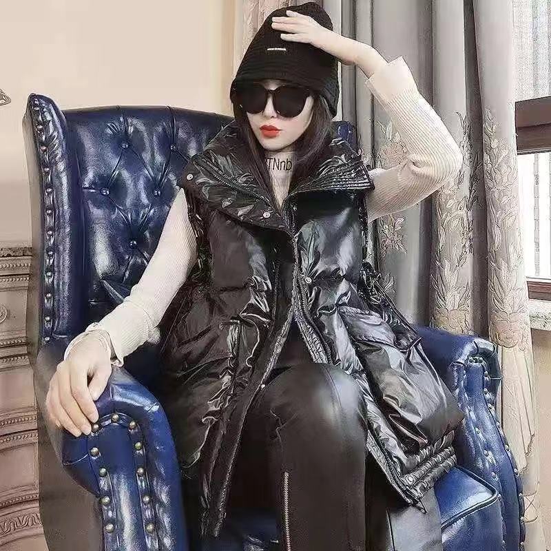 Down Cotton Vest Ladies's Fall and Winter Glossy Cotton Vest Loose Cotton Vest Outer Wear Cotton Waistcoat Jacket Tide