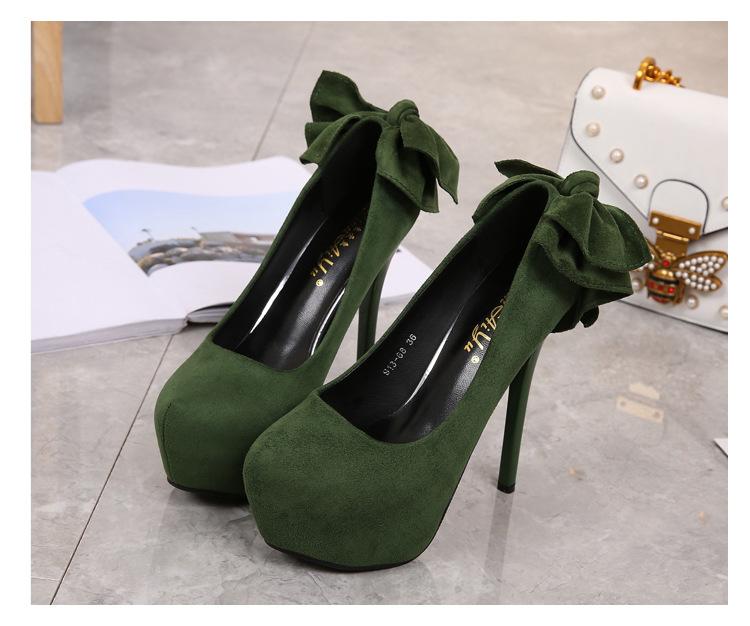 

Autumn and winter round head thin heel inner height increase waterproof table suede single shoes bow women s shoes 40